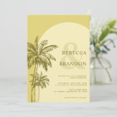 Palmboom Boho Strand Gele QR Code Trouwen Kaart (Staand voorkant)