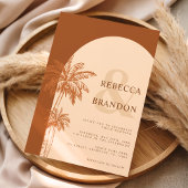 Palmboom Boho Strand Terracotta QR Code Trouwen Kaart