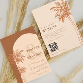 Palmboom Boho Strand Terracotta QR Code Trouwen Kaart
