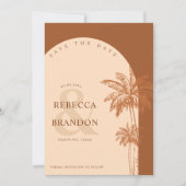 Palmboom Boho Strand Terracotta QR Code Trouwen Save The Date (Voorkant)