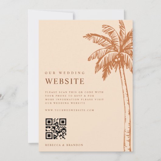 Palmboom Boho Strand Terracotta QR Code Trouwen Save The Date (Achterkant)