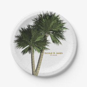 Palmboom borden wit & goud elegant voor trouwfeest papieren bordje
