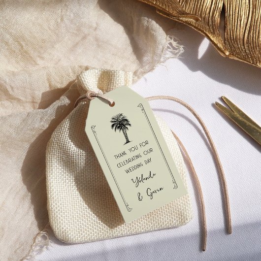  palmboom bruiloft bruidsfeest cadeaulabel