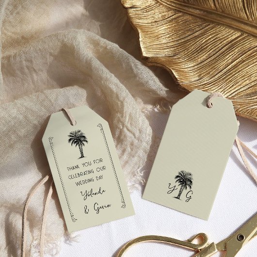  palmboom bruiloft bruidsfeest cadeaulabel