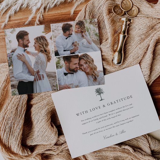  palmboom bruiloft foto collage bedankkaart
