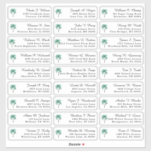 palmboom bruiloft gast Adresetiketten Sticker (Vel)