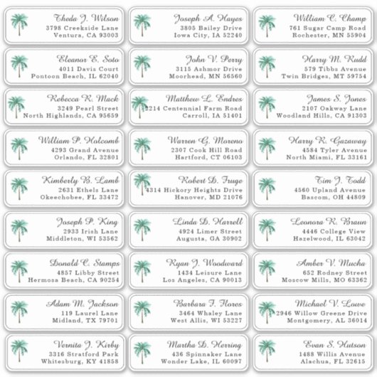 palmboom bruiloft gast Adresetiketten Sticker (Voorkant)