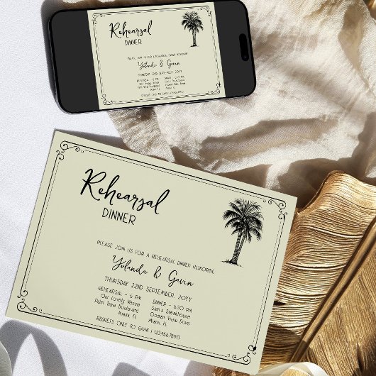 palmboom bruiloft repetitie diner kaart