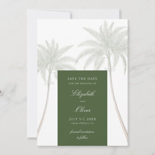 palmboom bruiloft save the date (Voorkant)