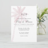 Palmboom bruiloft uitnodiging roze blush  (Staand voorkant)