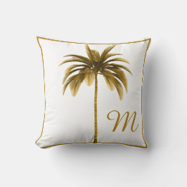 Palmboom  Bruin Lijst Tropisch Monogram Kussen