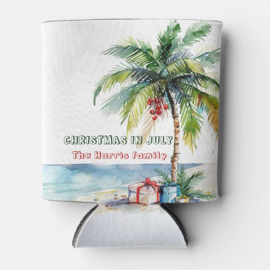 Palmboom & Cadeaus I Christmas in juli Blikjeskoeler (Voorkant)