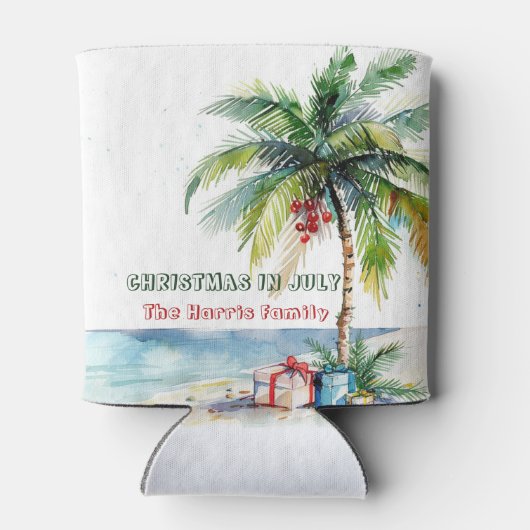 Palmboom & Cadeaus I Christmas in juli Blikjeskoeler (Achterkant)