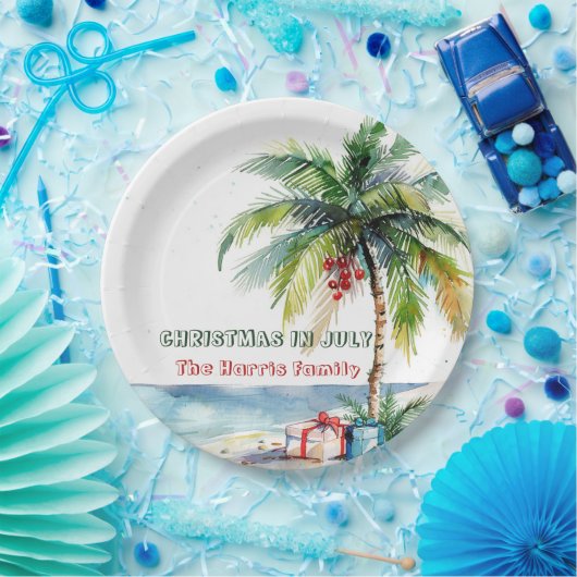 Palmboom & Cadeaus I Christmas in juli Papieren Bordje (Feest)