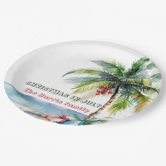 Palmboom & Cadeaus I Christmas in juli Papieren Bordje (Gekanteld)