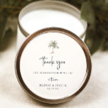 Palmboom dank u bruiloft gunst ronde sticker<br><div class="desc">Tropical Island Waterverf Palm Tree,  bruiloft dank u voor sticker.</div>