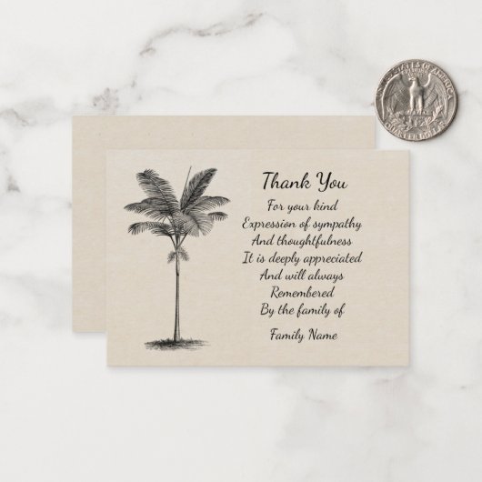  palmboom Dank u Notitiekaartje (Voorkant / Achterkant in situ)