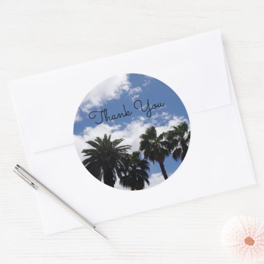 Palmboom dank u ronde sticker (Envelop)