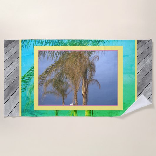 Palmboom Deckplanken Strandhanddoek Strandlaken (Voorkant)
