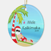 Palmboom die Kerstmis in Santa Hawaiian herstelt Keramisch Ornament (Links)