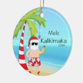 Palmboom die Kerstmis in Santa Hawaiian herstelt Keramisch Ornament (Links)