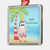 Palmboom die Kerstmis in Santa Hawaiian herstelt Metalen Ornament (Links)