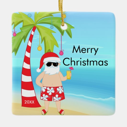 Palmboom die kerstmis met kerstmis de kerstman doe keramisch ornament (Voorkant)