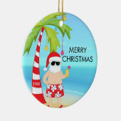 Palmboom die kerstmis met kerstmis de kerstman ont keramisch ornament (Rechts)