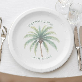 Palmboom Eiland Bestemming Groene Bruiloft Papieren Bordje