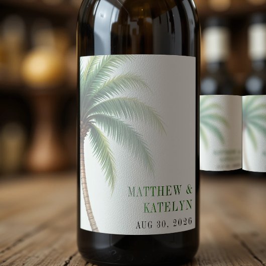 Palmboom Eiland Bestemming Groene Bruiloft Wijn Etiket