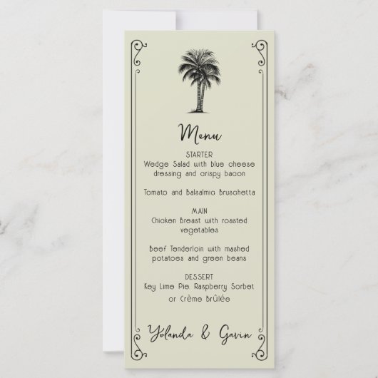 palmboom Elegant huwelijksmenu (Voorkant)