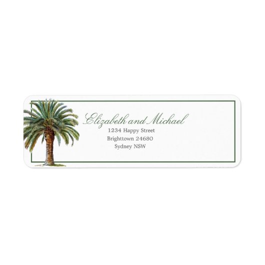 Palmboom Elegant Modern Chic Wedding Etiket (Voorkant)