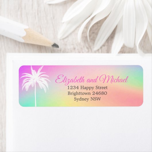 Palmboom Elegant Modern Colorful Wedding Etiket (Insitu)