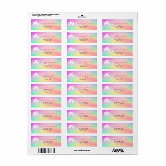 Palmboom Elegant Modern Colorful Wedding Etiket (Full Sheet)