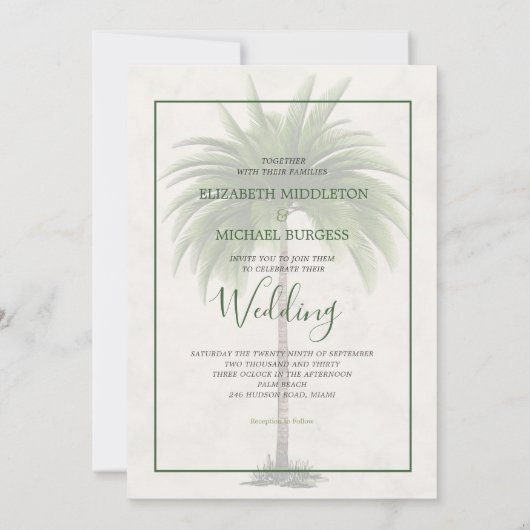 Palmboom Elegant Modern Green Formal Chic Wedding Kaart (Achterkant)