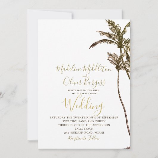 Palmboom Elegant Modern Tropical Wedding Kaart (Achterkant)