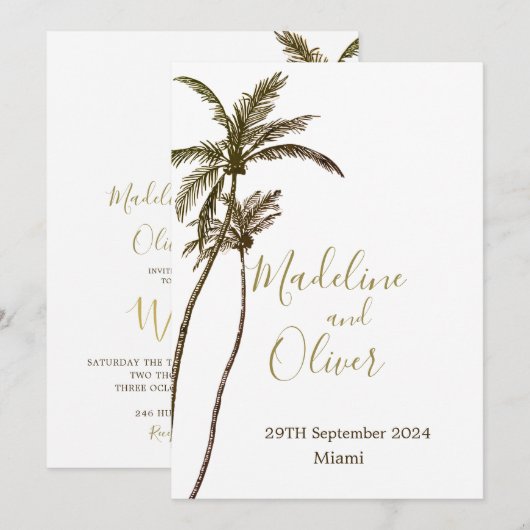 Palmboom Elegant Modern Tropical Wedding Kaart (Voorkant / Achterkant)