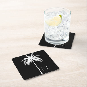 Palmboom Elegant Zwart Wit Kartonnen Onderzetters