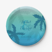 Palmboom en aangepaste paardennamen tropisch huwel papieren bordje (Voorkant)