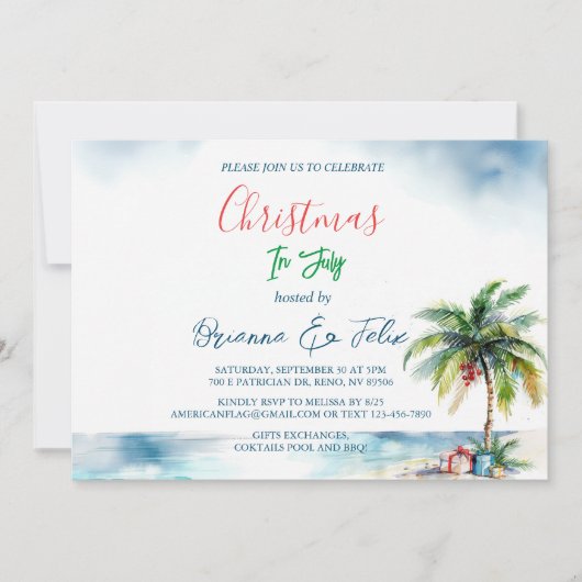 Palmboom en Cadeau Kerstmis in juli Kaart (Voorkant)