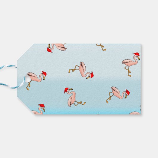 Palmboom en Flamingo's Tropische Kerstmis Cadeaulabel (Achterkant Horizontaal)