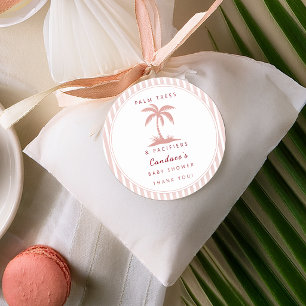 Palmboom en Fopspeen Roze Kust Baby Shower Ronde Sticker