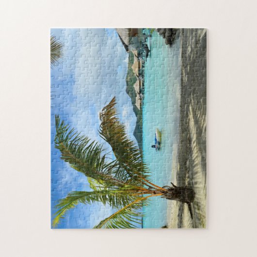 Palmboom en monumentenpuzzel voor overwaterresort legpuzzel (Verticaal)