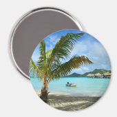 Palmboom en overwater resort ronde magneet (Voorkant / Achterkant)