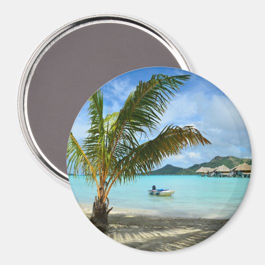 Palmboom en overwater resort ronde magneet (Voorkant / Achterkant)