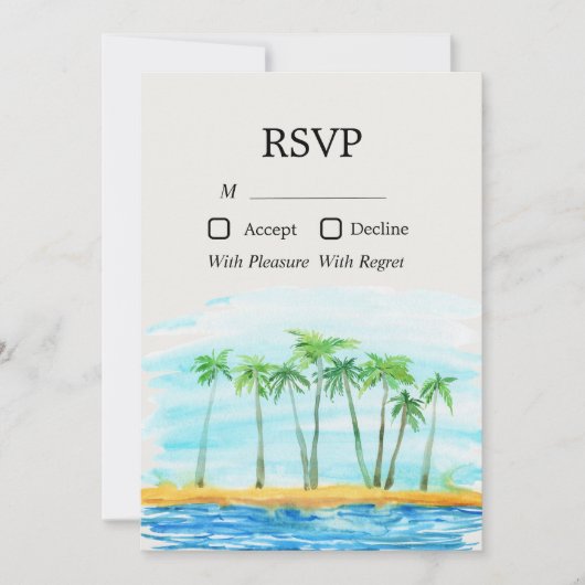 Palmboom en RSVP-kaart voor het strand Kaart (Voorkant)