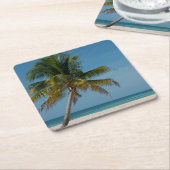 Palmboom en strand 2 kartonnen onderzetters (Schuin)