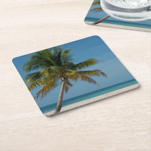 Palmboom en strand 2 kartonnen onderzetters (Schuin)