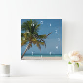 Palmboom en strand 2 vierkante klok (Huis)