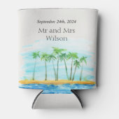 Palmboom en strand bruiloft blikjeskoeler (Voorkant)